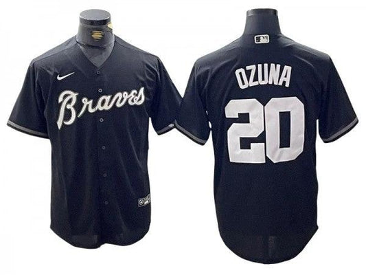 Atlanta Braves #20 Marcell Ozuna Black Cool Base Jersey by My Store