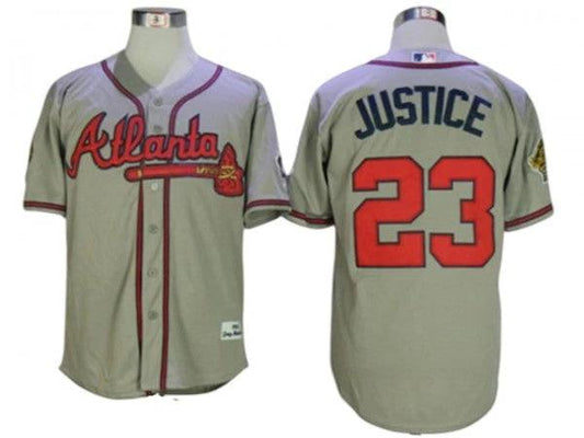 Atlanta Braves #23 David Justice 1995 Throwback Jersey - Gray by My Store