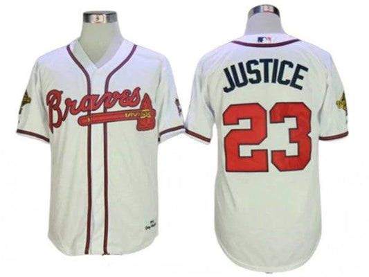 Atlanta Braves #23 David Justice 1995 Throwback Jersey -White by My Store