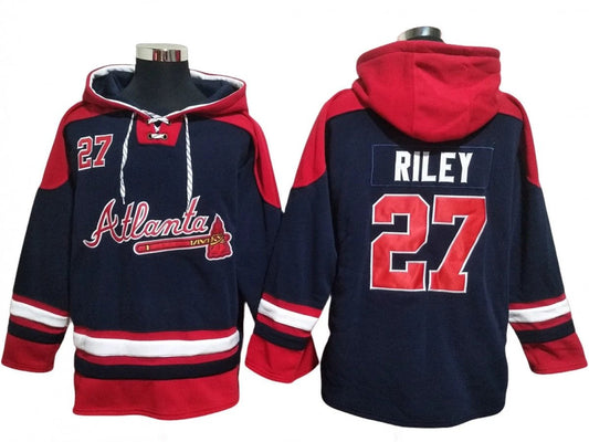 Atlanta Braves #27 Austin Riley Navy Ageless Must-Have Lace-Up Pullover Hoodie by Hoodie Pullover