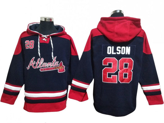 Atlanta Braves #28 Matt Olson Navy Ageless Must-Have Lace-Up Pullover Hoodie by Hoodie Pullover