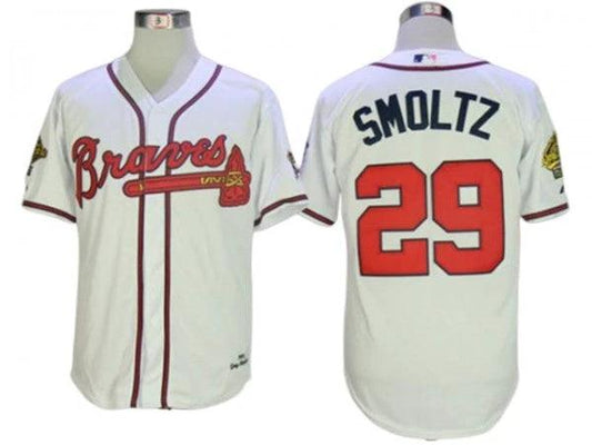 Atlanta Braves #29 John Smoltz 1995 Throwback Jersey - White by My Store