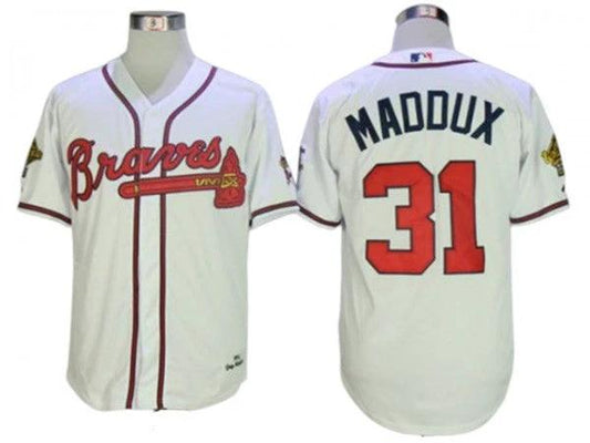 Atlanta Braves #31 Greg Maddux 1995 Throwback Jersey - White by My Store