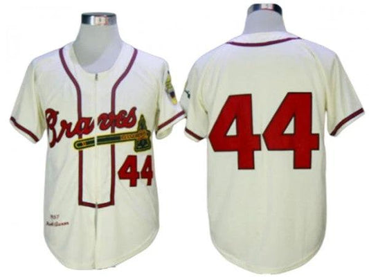 Atlanta Braves #44 Hank Aaron Cream 1957 Throwback Jersey by My Store