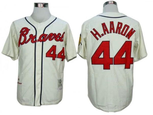 Atlanta Braves #44 Hank Aaron Cream Throwback Jersey by My Store