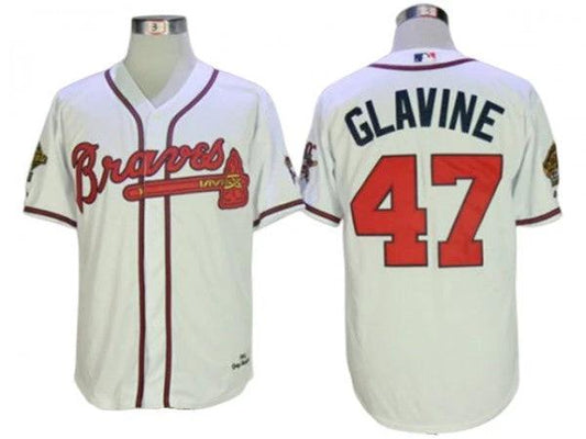 Atlanta Braves #47 Tom Glavine 1995 Throwback Jersey -White by My Store