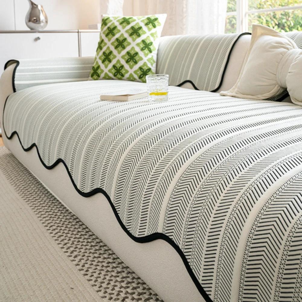 Aurivelle Herringbone Scallop Edge Sofa Cover by Casa & Beyond
