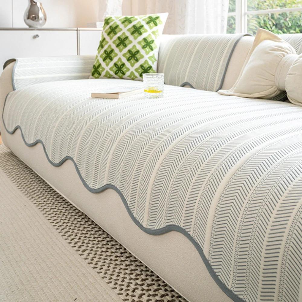 Aurivelle Herringbone Scallop Edge Sofa Cover by Casa & Beyond