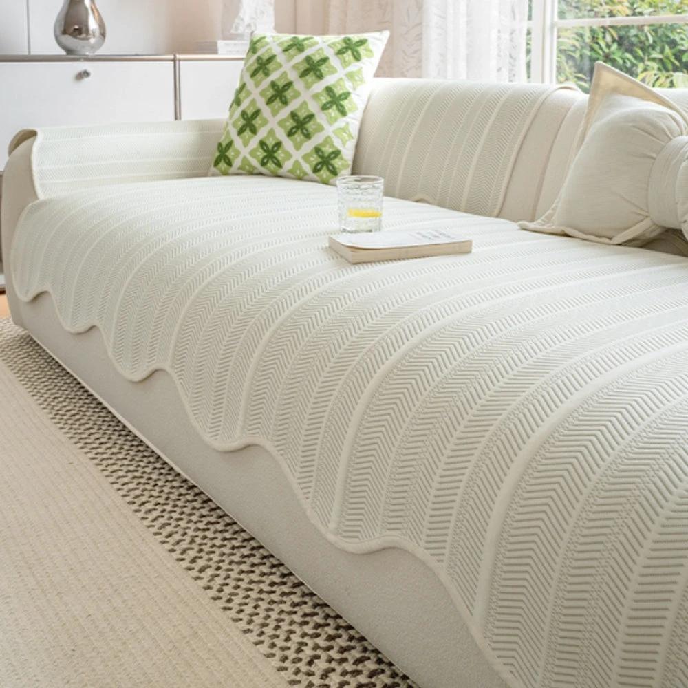 Aurivelle Herringbone Scallop Edge Sofa Cover by Casa & Beyond