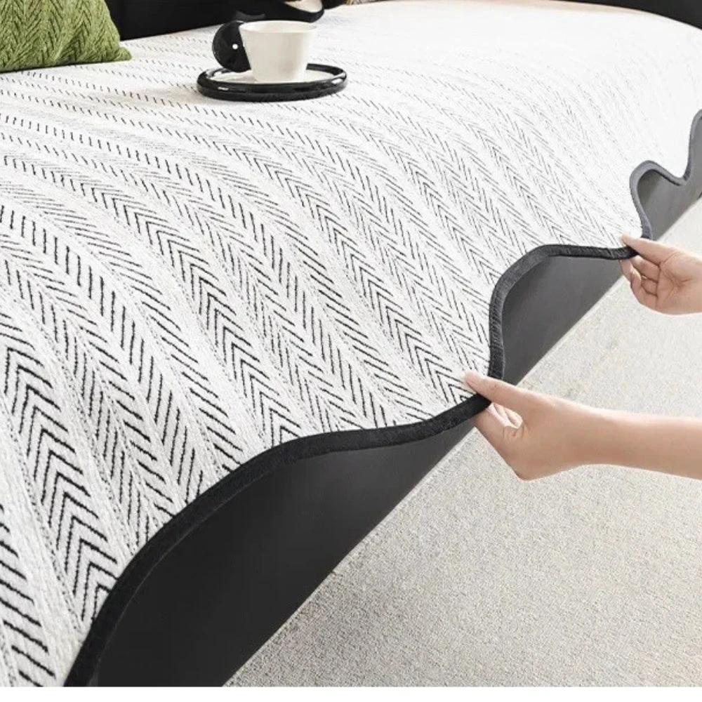Aurivelle Herringbone Scallop Edge Sofa Cover by Casa & Beyond