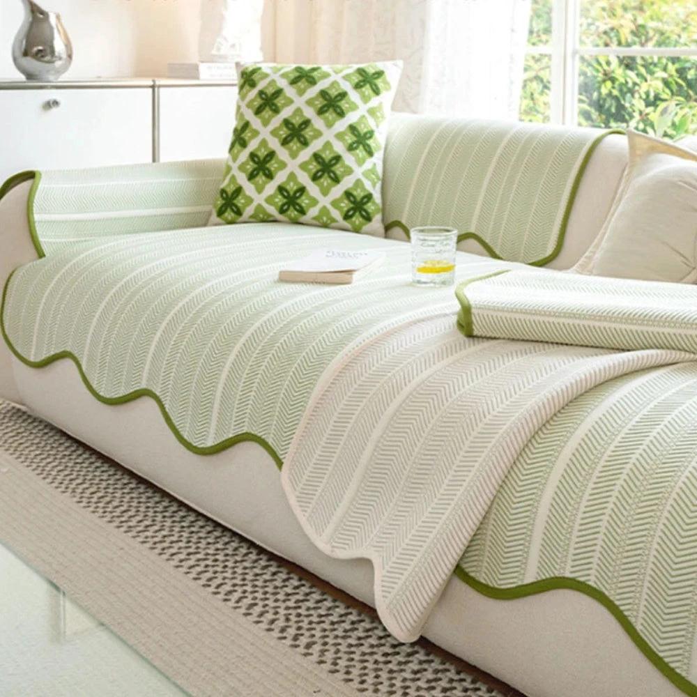 Aurivelle Herringbone Scallop Edge Sofa Cover by Casa & Beyond