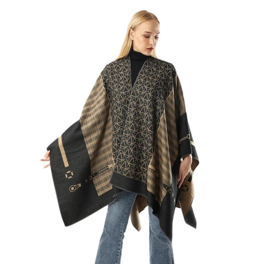 Auron Geometric Acrylic Poncho Shawl by Casa & Beyond