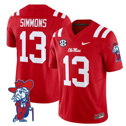 Austin Simmons Jersey #13 Ole Miss Rebels 2025 Limited V2 Stitched Red by My Store