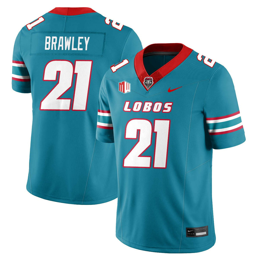 Austin Brawley Jersey #21 UNM Lobo Football 2025 All Stitched Turquoise by My Store NCAA Football Jerseys