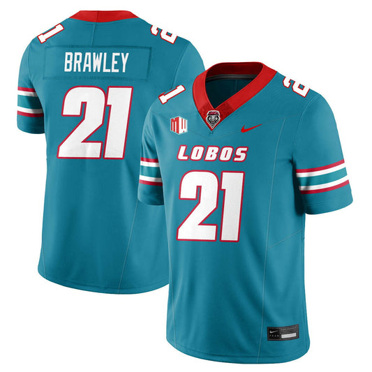 Austin Brawley Jersey #21 UNM Lobo Football 2025 All Stitched Turquoise by My Store NCAA Football Jerseys