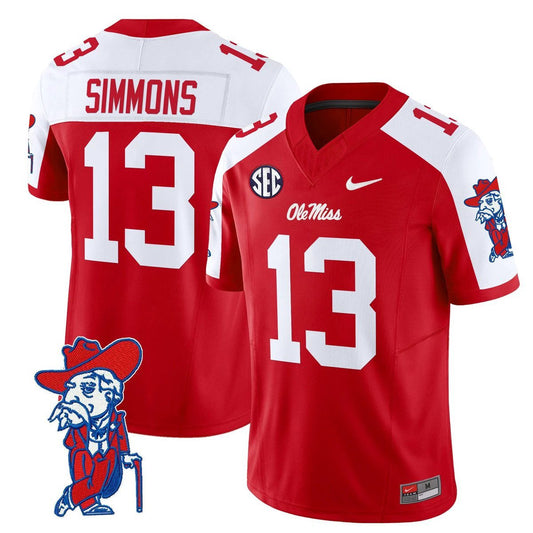 Austin Simmons Jersey #13 Ole Miss Rebels 2025 Limited V2 Stitched Red Alternate by My Store