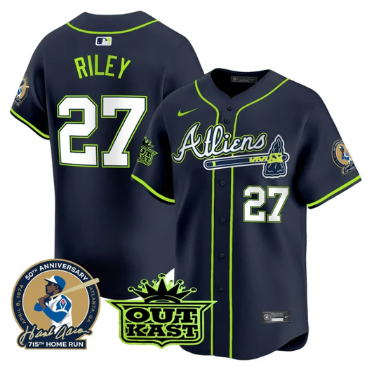 Austin Riley Jersey #27 Atlanta Braves Atliens Hank Aaron Patch Limited Stitched by My Store