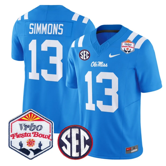 Austin Simmons Jersey #13 Ole Miss Rebels 2026 Fiesta Bow Stitched Blue by NCAA Football Jersey