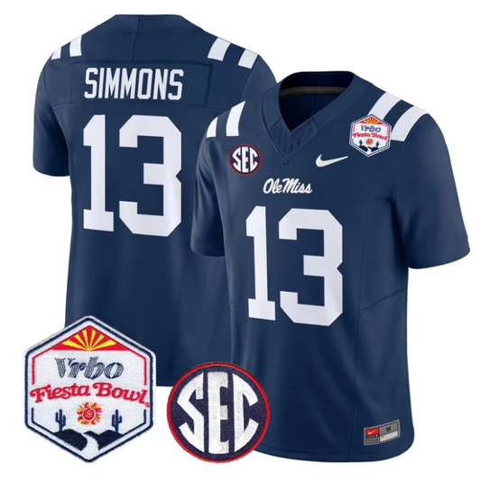 Austin Simmons Jersey #13 Ole Miss Rebels 2026 Fiesta Bow Stitched Navy by NCAA Football Jersey