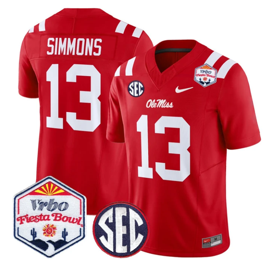 Austin Simmons Jersey #13 Ole Miss Rebels 2026 Fiesta Bow Stitched Red by NCAA Football Jersey