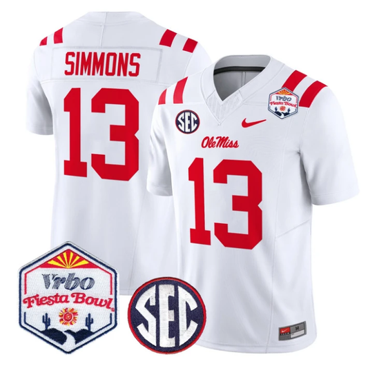 Austin Simmons Jersey #13 Ole Miss Rebels 2026 Fiesta Bow Stitched White by NCAA Football Jersey