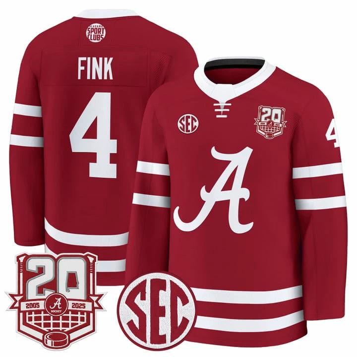 Austin Fink Jersey #4 Alabama Crimson Tide 2025-26 Premium 20th Anniversary Patch Stitched by Hockey David