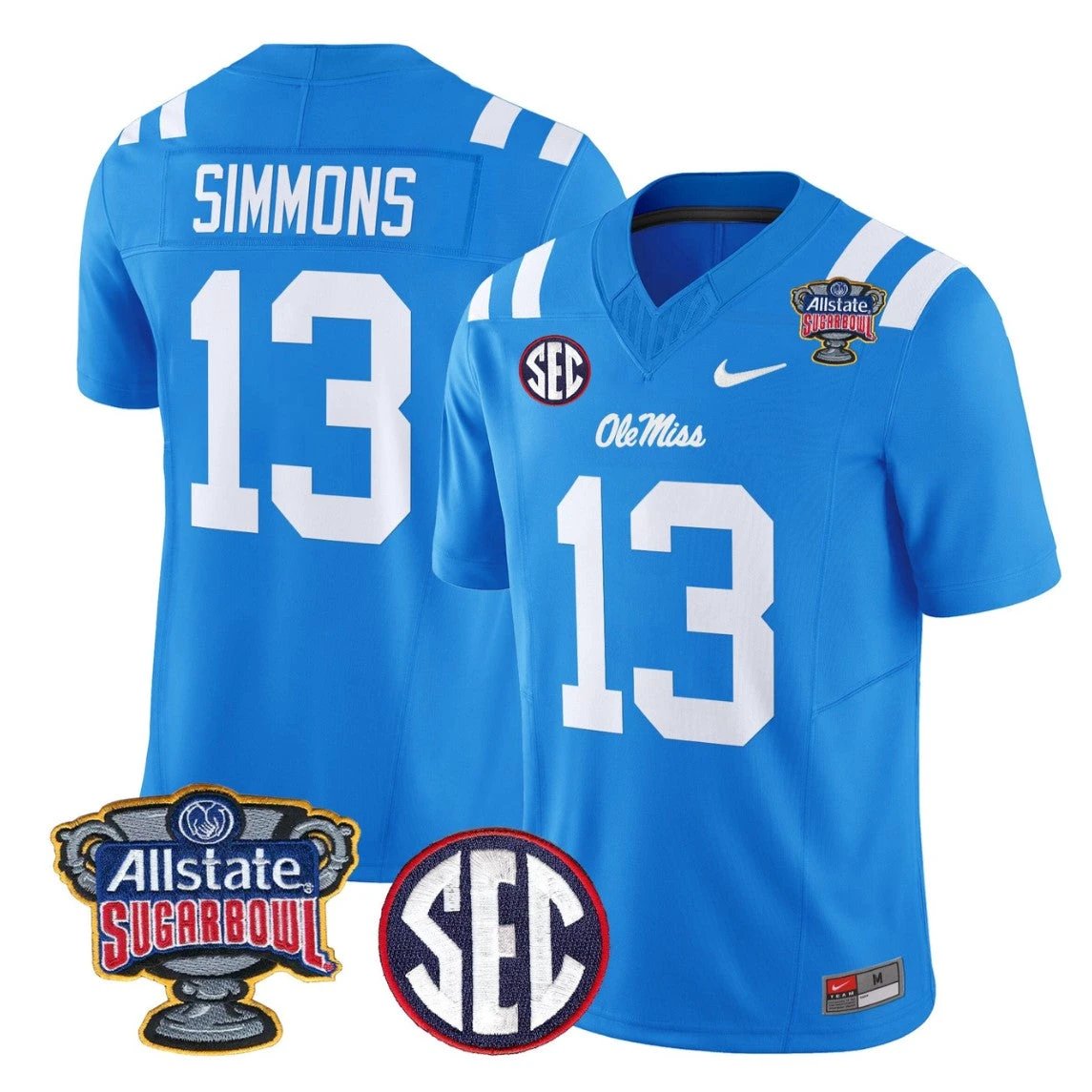 Austin Simmons Jersey #13 Ole Miss Rebels 2026 Sugar Bowl Stitched by My Store NCAA Football Jerseys
