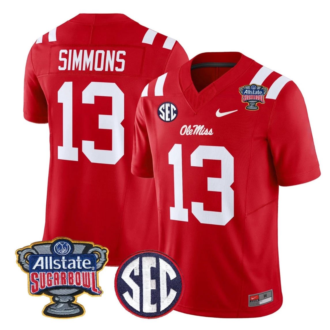 Austin Simmons Jersey #13 Ole Miss Rebels 2026 Sugar Bowl Stitched by My Store NCAA Football Jerseys