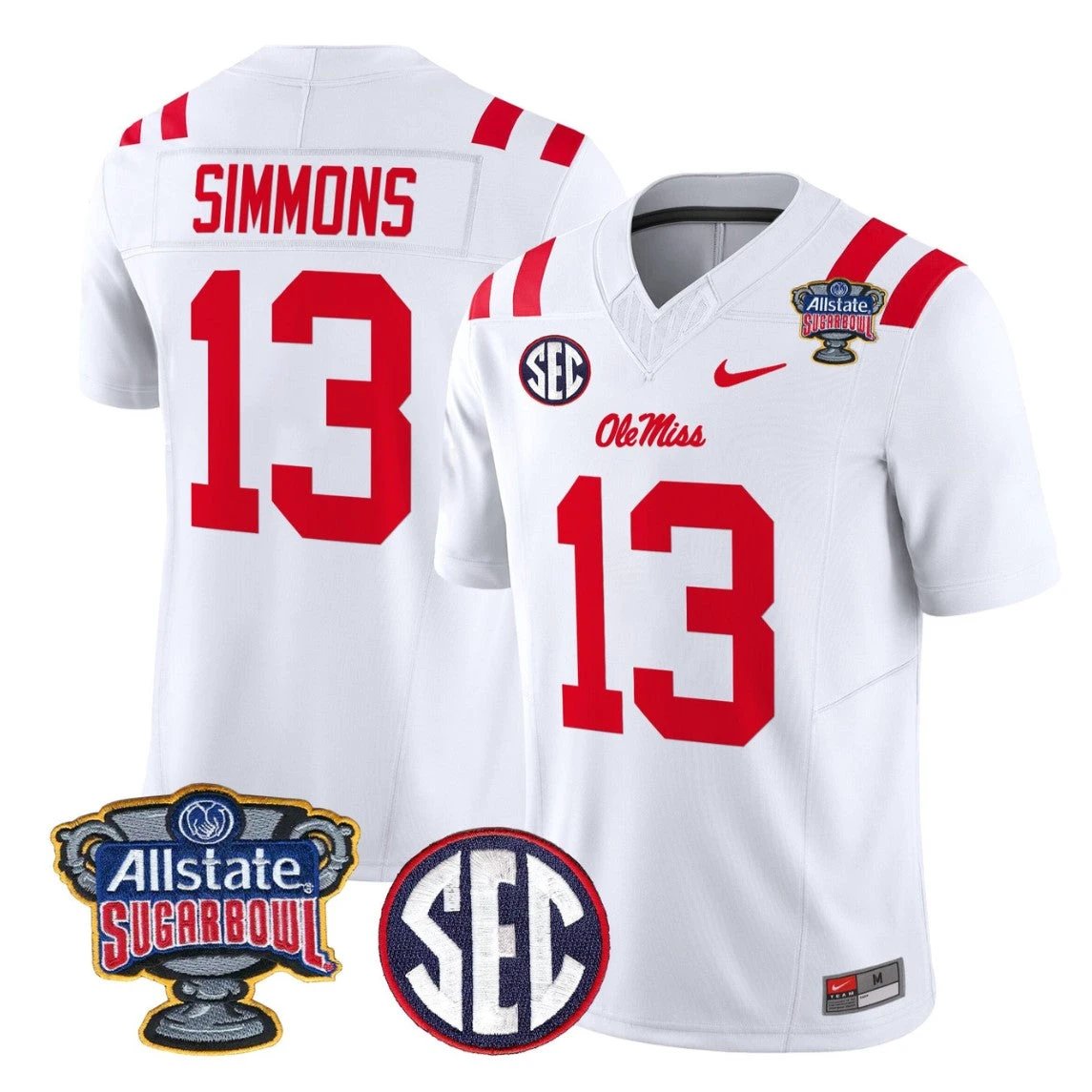 Austin Simmons Jersey #13 Ole Miss Rebels 2026 Sugar Bowl Stitched by My Store NCAA Football Jerseys