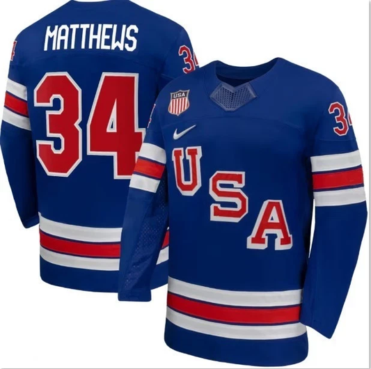 Auston Matthews Jersey Team USA Winter Olympics 2026 Hockey Premium STITCHED Blue by Hockey David