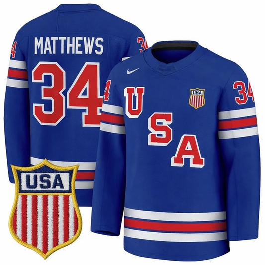 Auston Matthews Jersey #34 Team USA Winter Olympics 2026 Hockey Premium STITCHED Blue by Hockey David