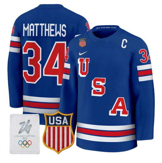 Auston Matthews Jersey #34 USA Olympic 2026 Premium Hockey All Stitched by Hockey David