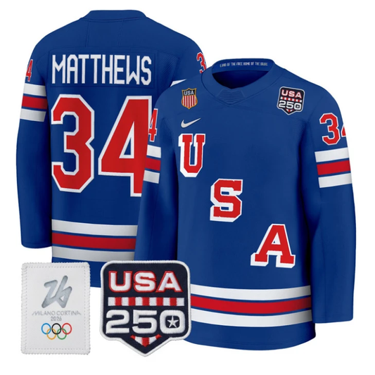 Auston Matthews Jersey #34 USA Olympic 250 Patch Hockey 2026 Stitched by Hockey David