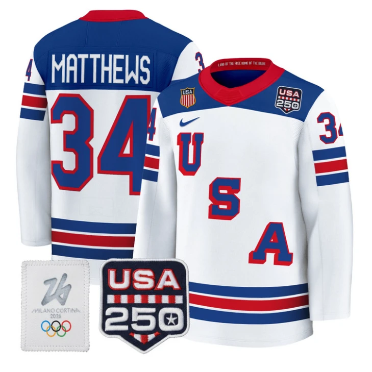Auston Matthews Jersey #34 USA Olympic 250 Patch Hockey 2026 Stitched by Hockey David