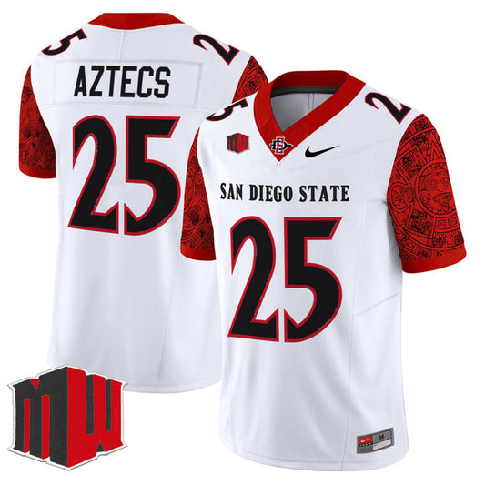 Aztecs Jersey #25 San Diego State Aztecs 2025 Vapor Limited Stitched White by NCAA Football Jersey