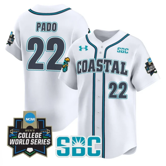 Blagen Pado Jersey #22 Coastal Carolina Chanticleers 2025 World Series White by My Store