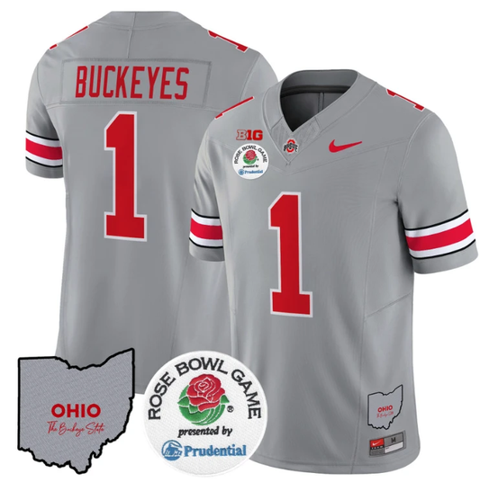 Buckeyes Jersey #1 Ohio State Buckeyes Rose Bowl Vapor Limited V2 Gray by NCAA Football Jersey