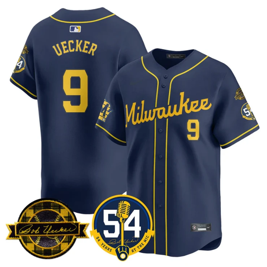 Bob Uecker Jersey #9 Milwaukee Brewers 2025 Bob Uecker, 54 Seasons for Brewers Stitched Navy by My Store