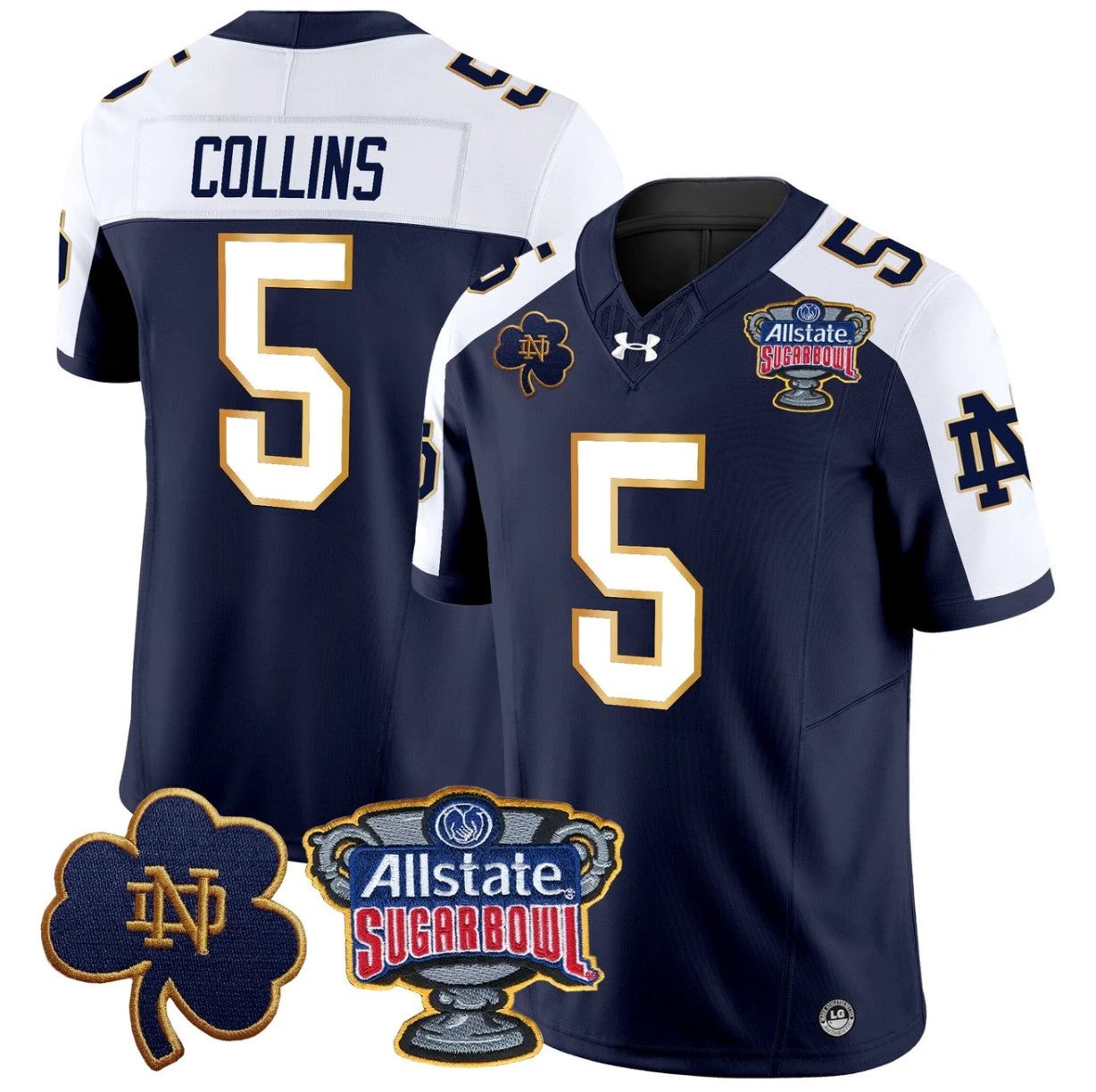 Beaux Collins Jersey #5 Notre Dame 2024 Sugar Bowl Patch V2 Navy Alternate by NCAA Football Jersey