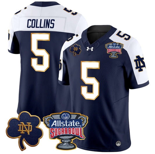 Beaux Collins Jersey #5 Notre Dame 2024 Sugar Bowl Patch V2 Navy Alternate by NCAA Football Jersey