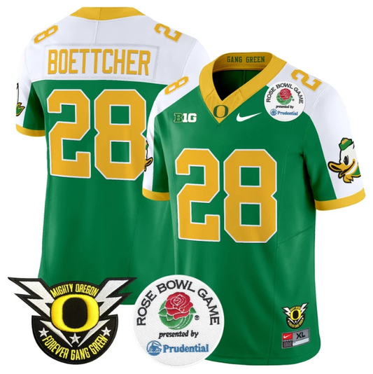Bryce Boettcher Jersey #28 Oregon Ducks Football 2024 Rose Bowl Green Alternate by NCAA Football Jersey