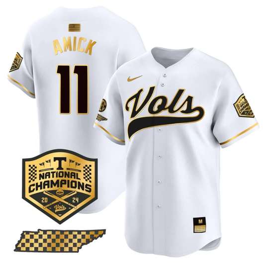 Billy Amick Jersey #11 Tennessee Volunteers Baseball 2024 Champions Vapor Premier Limited White Gold by My Store
