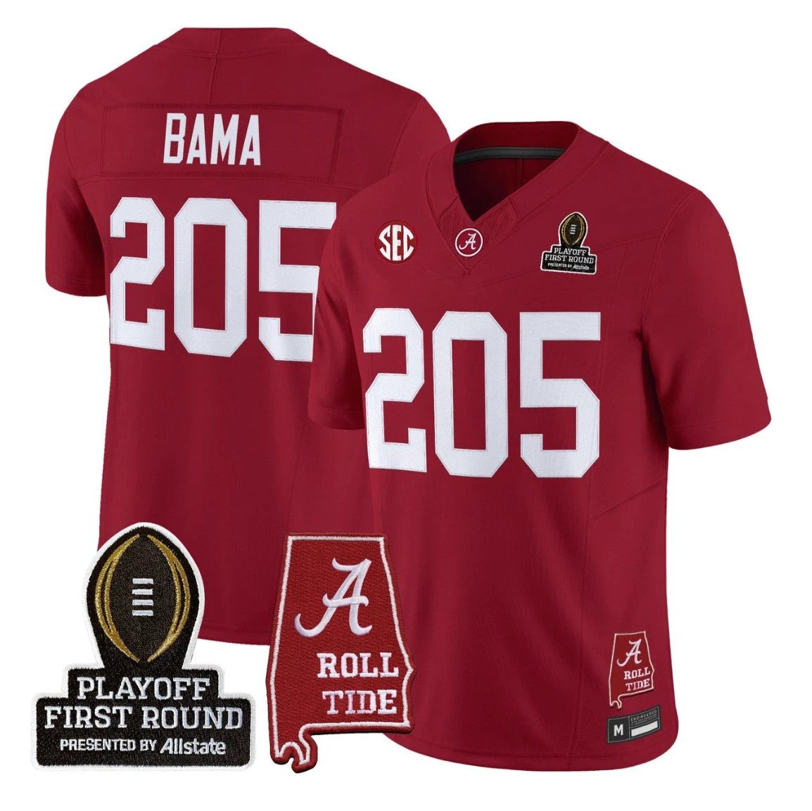 Bama Jersey #205 Alabama Crimson 2025 Playoff First Round Stitched by My Store NCAA Football Jerseys