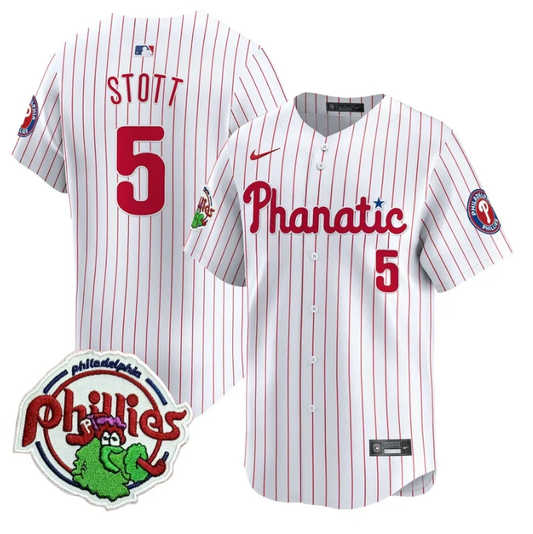 Bryson Stott Jersey #5 Phillies Phanatic Patch Vapor Premier Limited Stitched White Pinstripe by My Store