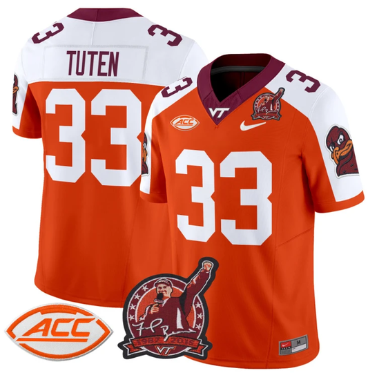 Bhayshul Tuten Jersey #33 Virginia Tech Hokies Coach Frank Beamer Orange Alternate by NCAA Football Jersey