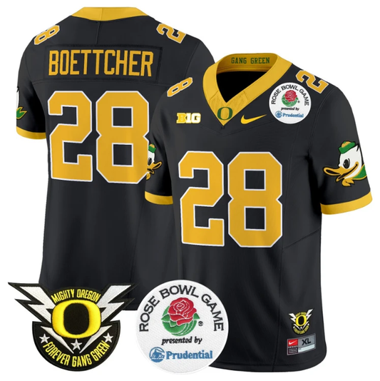 Bryce Boettcher Jersey #28 Oregon Ducks Football 2024 Rose Bowl Stitched Black by NCAA Football Jersey