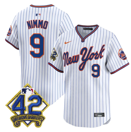 Brandon Nimmo Jersey #9 New York Mets 2025 Jackie Robinson Patch Road Alternate Stitched Pinstripe by My Store