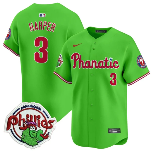Bryce Harper Jersey #3 Phillies Phanatic Patch Vapor Premier Limited Stitched Green by My Store