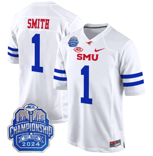Brashard Smith Jersey #1 SMU Mustangs 2024 ACC Championship Patch White by My Store