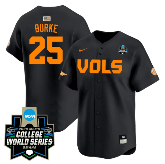 Blake Burke Jersey #25 Tennessee Volunteers 2024 College World Series Patch Vapor Premier Limited NCAA Baseball Stitched Black by My Store